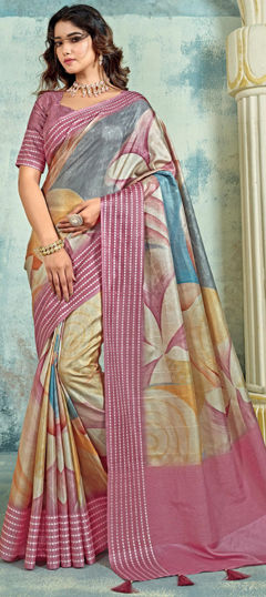 Multicolor color Saree in Silk fabric with Printed, Weaving work