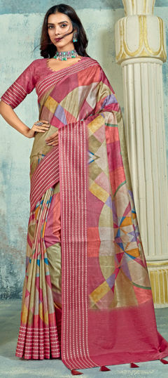 Multicolor color Saree in Silk fabric with Printed, Weaving work