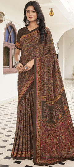 Multicolor color Saree in Crepe Silk fabric with Printed work