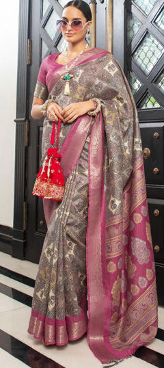 Black and Grey color Saree in Art Silk fabric with Printed work