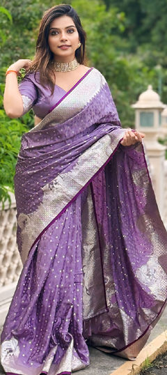 Festive, Traditional, Wedding Purple and Violet color Saree in Banarasi Silk fabric with South Weaving, Zari work : 1972379