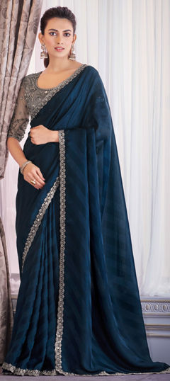 Bollywood Blue color Saree in Shimmer fabric with Classic Embroidered, Resham, Sequence, Thread work : 1972395