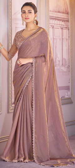 Bollywood Beige and Brown color Saree in Organza Silk fabric with Classic Embroidered, Resham, Sequence, Thread work : 1972396