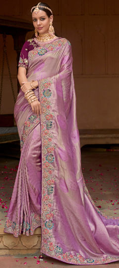 Bridal, Wedding Purple and Violet color Saree in Organza Silk fabric with Classic Embroidered, Resham, Sequence, Thread, Zari work : 1972398