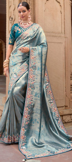 Bridal, Wedding Blue color Saree in Organza Silk fabric with Classic Embroidered, Resham, Sequence, Thread, Zari work : 1972399