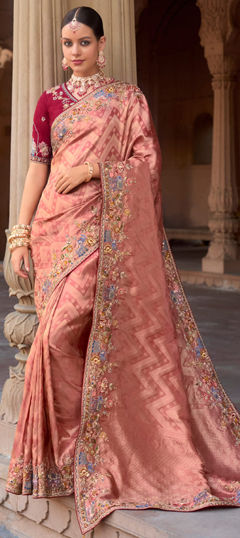 Bridal, Wedding Pink and Majenta color Saree in Organza Silk fabric with Classic Embroidered, Printed, Sequence, Thread, Zari work : 1972402