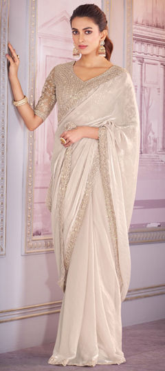 White and Off White color Saree in Organza Silk fabric with Embroidered, Resham, Sequence, Thread work