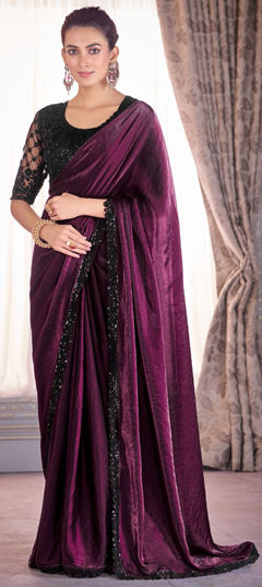 Purple and Violet color Saree in Organza Silk fabric with Embroidered, Resham, Sequence, Thread work