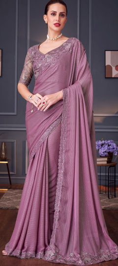 Purple and Violet color Saree in Shimmer fabric with Embroidered, Resham, Sequence, Thread work