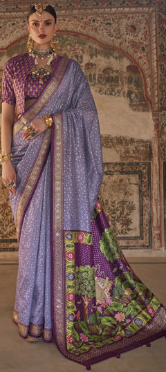 Purple and Violet color Saree in Viscose fabric with Printed, Weaving work