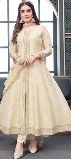 White and Off White color Salwar Kameez in Silk fabric with Sequence, Thread, Zari work