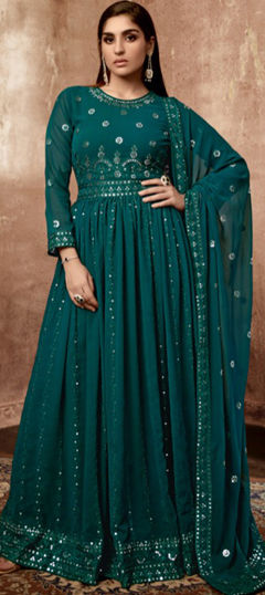 Festive, Party Wear Blue color Gown in Georgette fabric with Sequence, Thread work : 1972550