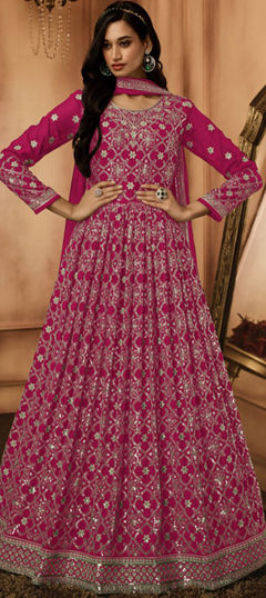 Festive, Party Wear Pink and Majenta color Gown in Georgette fabric with Embroidered, Resham, Sequence, Thread work : 1972552