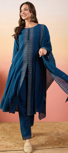 Blue color Salwar Kameez in Silk fabric with Embroidered, Resham, Sequence, Thread work