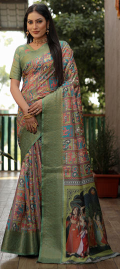 Green color Saree in Art Silk fabric with Printed work