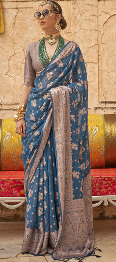 Blue color Saree in Georgette fabric with Weaving, Zari work
