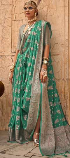 Green color Saree in Georgette fabric with Weaving, Zari work