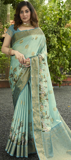 Blue color Saree in Satin Silk fabric with Weaving work