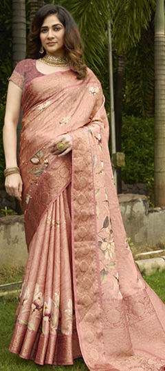 Pink and Majenta color Saree in Satin Silk fabric with Weaving work