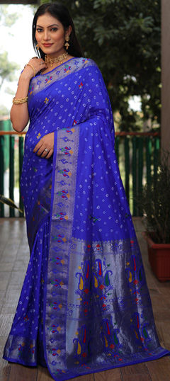 Festive, Traditional, Wedding Blue color Saree in Silk fabric with Rajasthani, South Bandhej, Printed work : 1972701