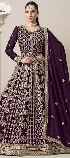 Purple and Violet color Salwar Kameez in Faux Georgette fabric with Embroidered, Sequence, Thread, Zari work
