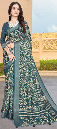 Multicolor color Saree in Linen fabric with Printed work