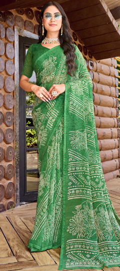 Green color Saree in Georgette fabric with Printed work