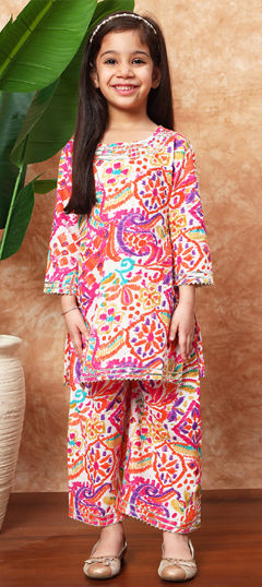 Pink and Majenta color Girls Top with Bottom in Cotton fabric with Gota Patti, Printed work