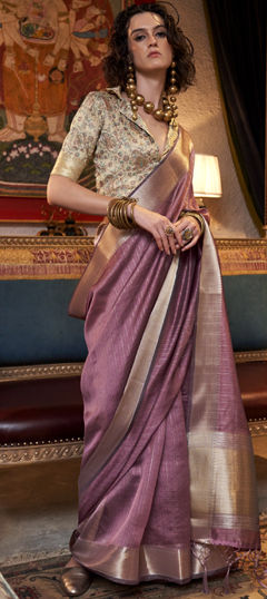 Purple and Violet color Saree in Chiffon fabric with Weaving work