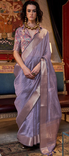 Purple and Violet color Saree in Chiffon fabric with Weaving work