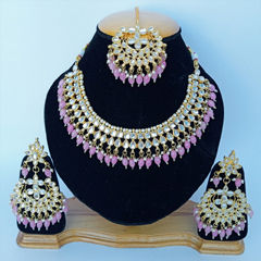 Gold Rodium Polish Purple and Violet color Necklace in Metal Alloy studded with CZ Diamond, Pearl