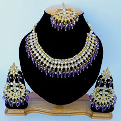 Gold Rodium Polish Purple and Violet color Necklace in Metal Alloy studded with CZ Diamond, Pearl