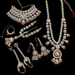 Red and Maroon color Bridal Jewelry in Metal Alloy studded with CZ Diamond, Kundan, Pearl & Gold Rodium Polish : 1973091