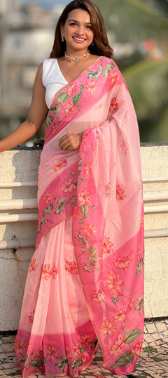 Pink and Majenta color Saree in Cotton fabric with Digital Print work