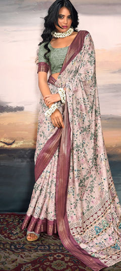 Festive, Traditional Multicolor color Saree in Cotton fabric with Bengali Floral, Printed work : 1973151