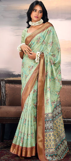 Festive, Traditional Multicolor color Saree in Cotton fabric with Bengali Floral, Printed work : 1973153