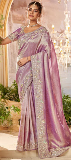 Purple and Violet color Saree in Organza Silk fabric with Embroidered, Sequence, Thread, Zari work