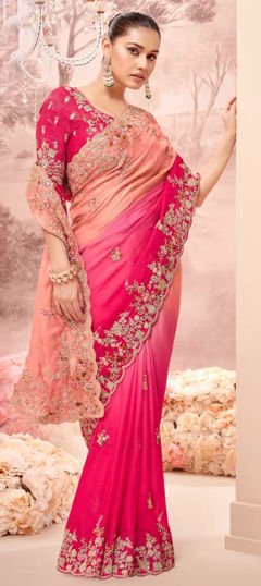 Bridal, Wedding Pink and Majenta color Saree in Organza Silk fabric with Classic Embroidered, Sequence, Thread, Zari work : 1973177