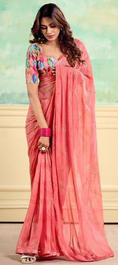 Festive, Party Wear Pink and Majenta color Saree in Chiffon fabric with Classic Lace work : 1973180