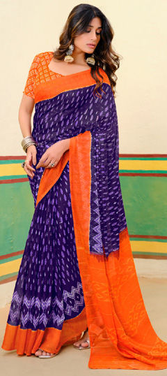 Casual, Traditional Blue color Saree in Cotton fabric with Bengali Printed work : 1973194