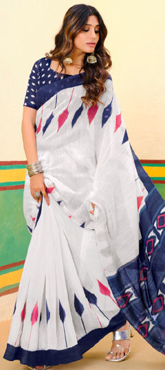 Casual, Traditional White and Off White color Saree in Cotton fabric with Bengali Printed work : 1973198