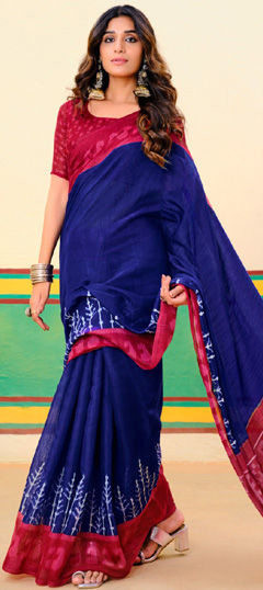 Casual, Traditional Blue color Saree in Cotton fabric with Bengali Printed work : 1973199