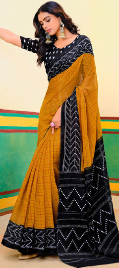 Casual, Traditional Yellow color Saree in Cotton fabric with Bengali Printed work : 1973200