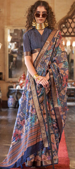 Multicolor color Saree in Viscose fabric with Floral, Printed, Weaving work