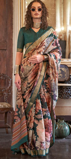 Multicolor color Saree in Viscose fabric with Floral, Printed, Weaving work