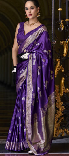 Purple and Violet color Saree in Silk fabric with Weaving work