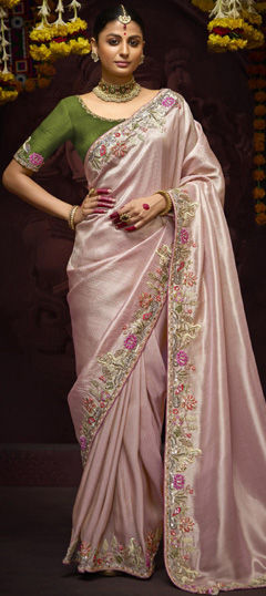 Pink and Majenta color Saree in Silk fabric with Embroidered, Resham, Sequence, Thread, Weaving, Zari work