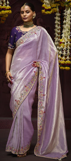 Bridal, Traditional, Wedding Purple and Violet color Saree in Silk fabric with South Embroidered, Resham, Sequence, Thread, Weaving, Zari work : 1973225