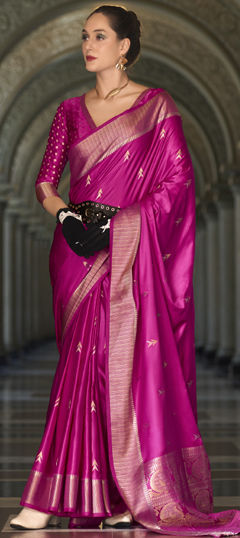 Pink and Majenta color Saree in Silk fabric with Weaving work
