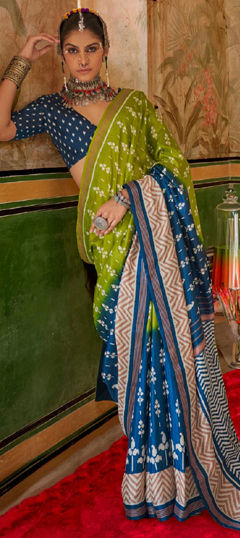 Blue, Green color Saree in Art Silk fabric with Printed work